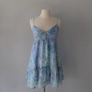 Hollister Small Blue Floral Mini Babydoll Dress Smocked Back Elastic Cutout NWT